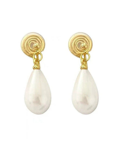 Pearl Copper Earrings Stud Chic Gold Alloy Drop Water