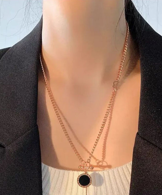 Collier Lariat Chic en Or et Cuivre avec Chaîne Graphique et Pompon WQ019