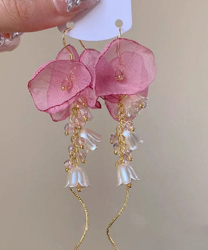 Chic Copper Gold Zircon Tassel Pearl Drop Earrings Bellflower