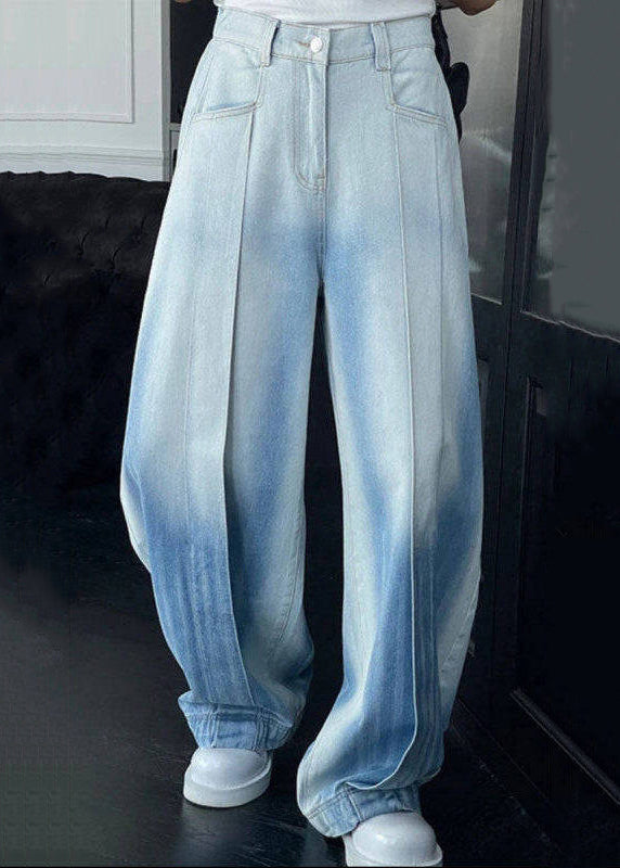 Waist Gradient Denim Leg Pockets Men Color High Wide Chic Pants