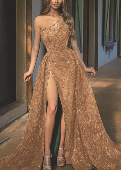 One Chic Shoulder Side Party Dress Open Green Sleeveless