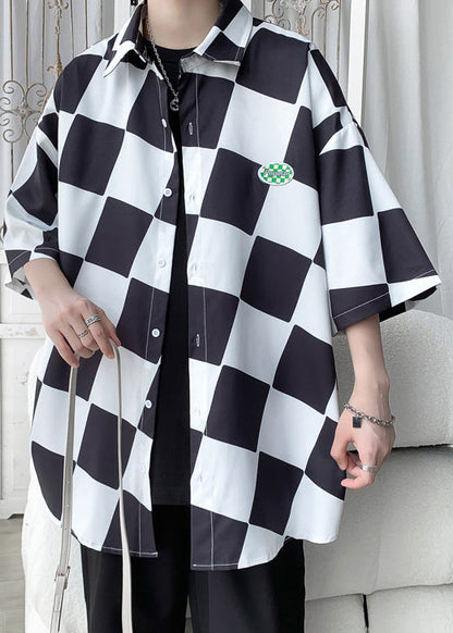 Ice Shirts Sleeve Chic Plaid Green Collar Men Peter Silk Half Pan