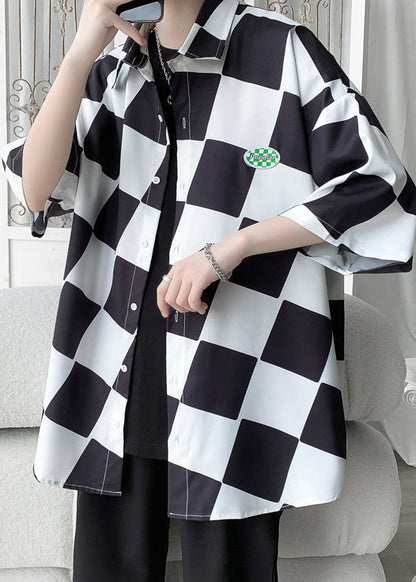 Ice Shirts Sleeve Chic Plaid Green Collar Men Peter Silk Half Pan