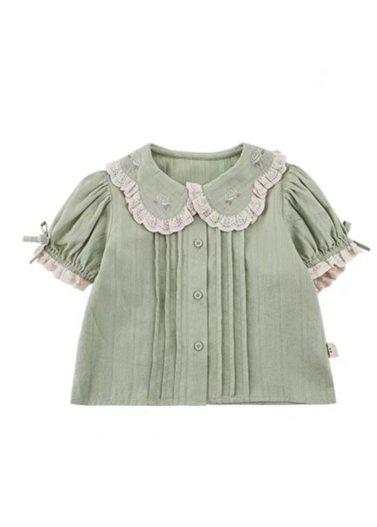 Haut vert chic à col Peter Pan et boutons pour enfants Été SS1027