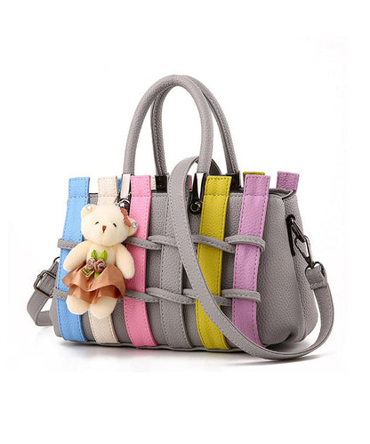 Faux Leather Tote Grey Patchwork Handbag Chic