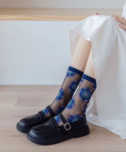 Chic Jacquard Sheer Mesh Mid Calf Socks KJ046