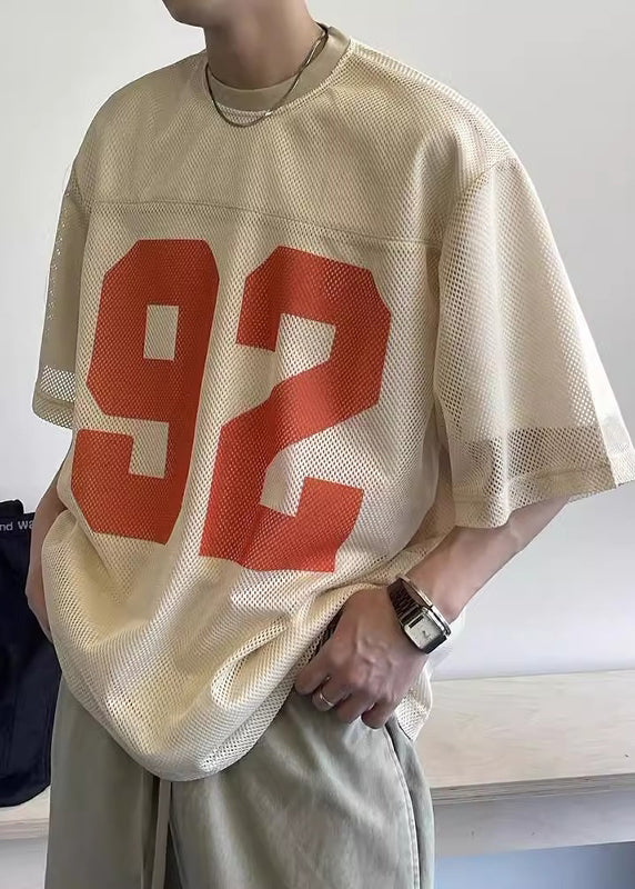 Mens Khaki Tulle Hollow Summer Oversized Out Tees Graphic Chic