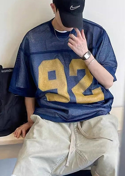 Mens Khaki Tulle Hollow Summer Oversized Out Tees Graphic Chic