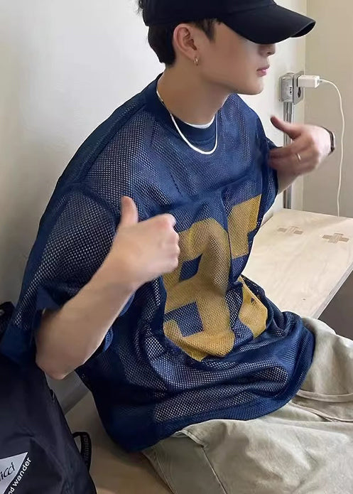 Mens Khaki Tulle Hollow Summer Oversized Out Tees Graphic Chic