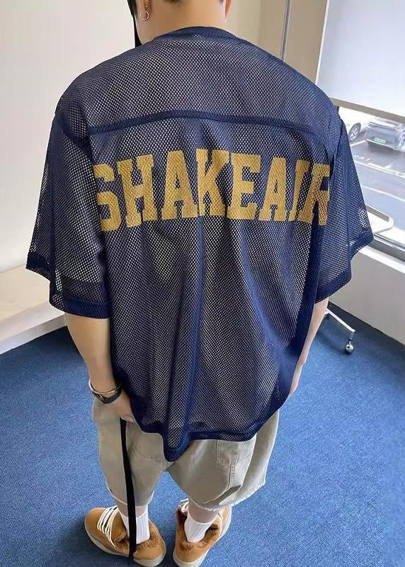 Mens Khaki Tulle Hollow Summer Oversized Out Tees Graphic Chic