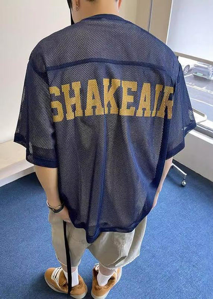 Mens Khaki Tulle Hollow Summer Oversized Out Tees Graphic Chic