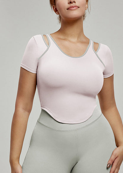 Hollow Patchwork Chic Yoga Tops Khaki Tank Summer Out