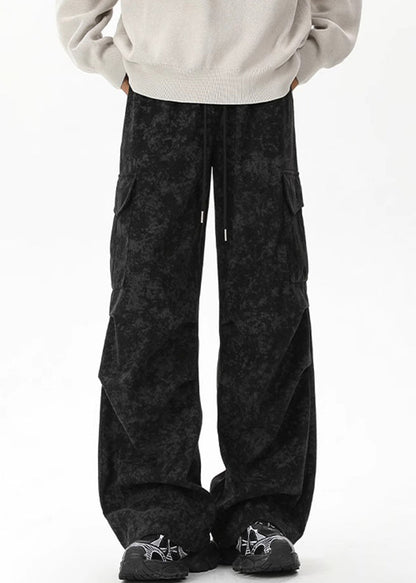 Corduroy Dye Tie Pants Chic Waist Men Khaki Pockets Elastic