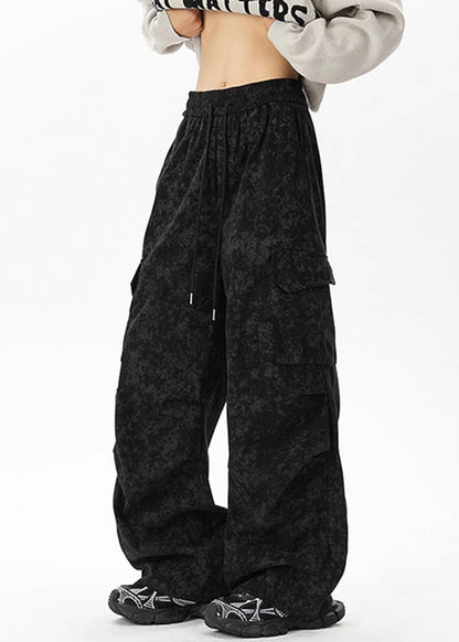 Corduroy Dye Tie Pants Chic Waist Men Khaki Pockets Elastic