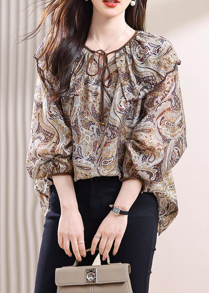 Fall Top Print Chic Up Chiffon Lace Patchwork
