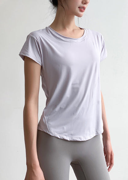 Patchwork Short Light Yoga Tulle Sleeve Blue Top Chic