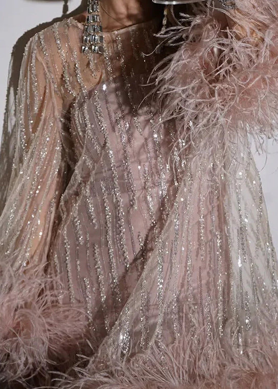 Tulle Patchwork Mid Sequins Chic Light Spring Pink Dress Fluffy