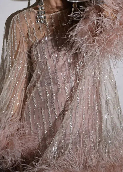 Tulle Patchwork Mid Sequins Chic Light Spring Pink Dress Fluffy