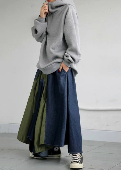 Mixed Summer Chic Color Asymmetrical Patchwork Skirt Denim