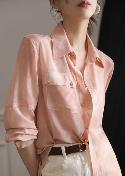 Collar Blouse Pink Chic Peter Spring Pan Top Button Chiffon