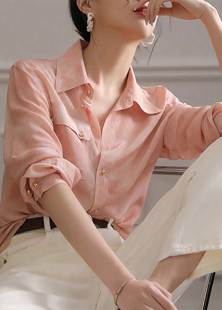 Collar Blouse Pink Chic Peter Spring Pan Top Button Chiffon