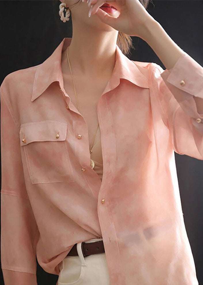 Collar Blouse Pink Chic Peter Spring Pan Top Button Chiffon