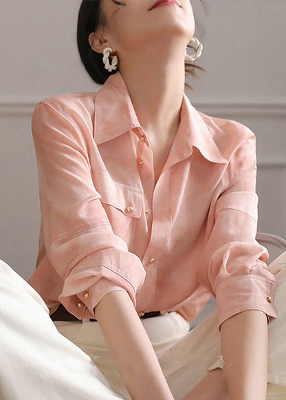 Collar Blouse Pink Chic Peter Spring Pan Top Button Chiffon