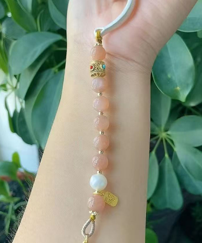 Chic Pink Sterling Silver Inlaid Jade Auspicious Clouds Charm Bracelet QD020