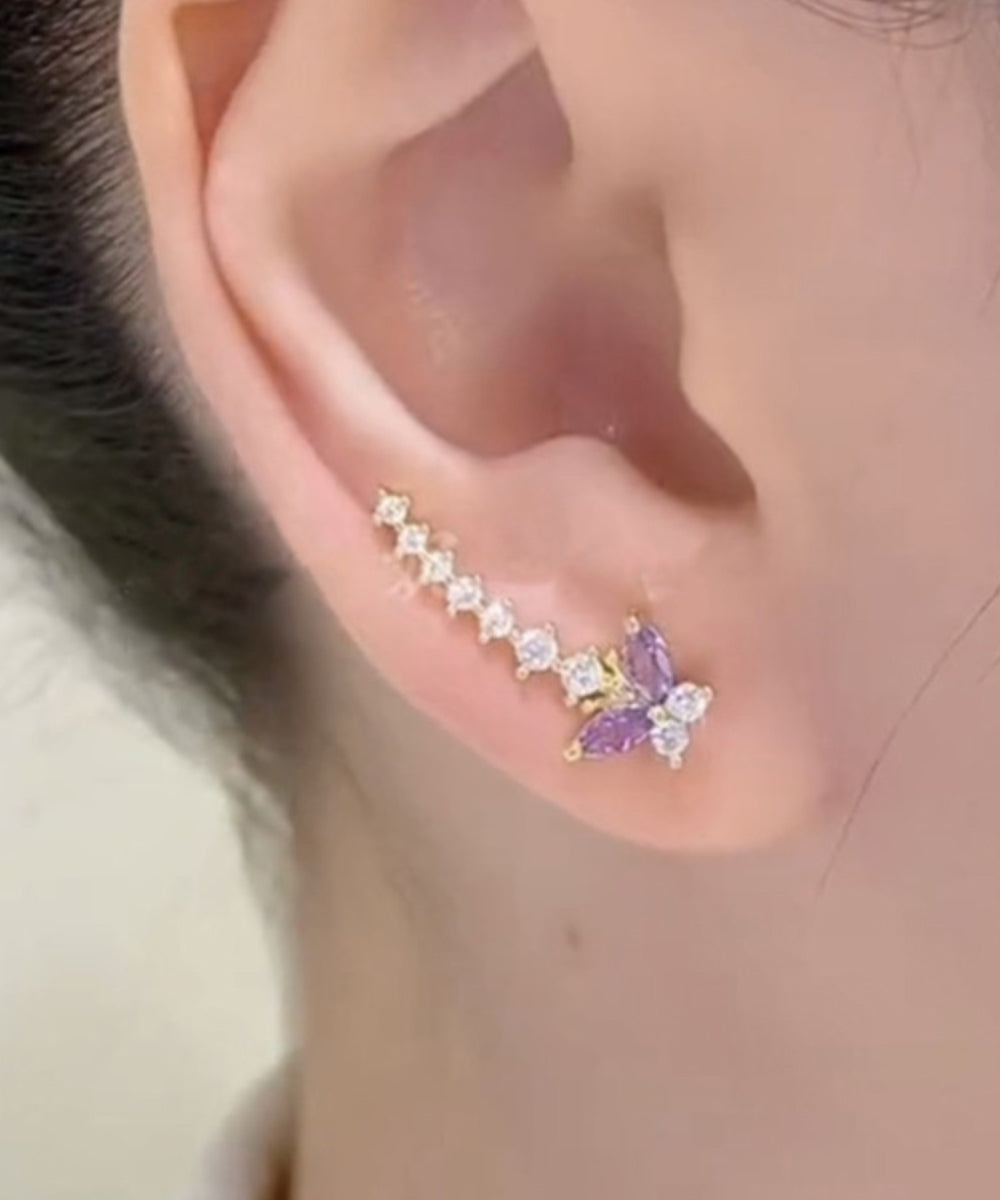 Chic Purple Alloy Zircon Butterfly Stud Earrings WZ008