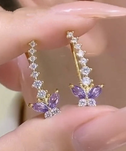 Chic Purple Alloy Zircon Butterfly Stud Earrings WZ008