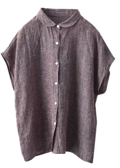 Purple Linen Chic Shirt Pan Summer Peter Top Collar