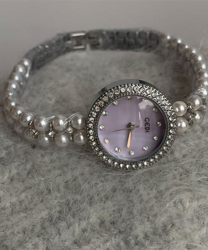 Zircon Stainless Glass Purple Watches Tempered Chic Steel