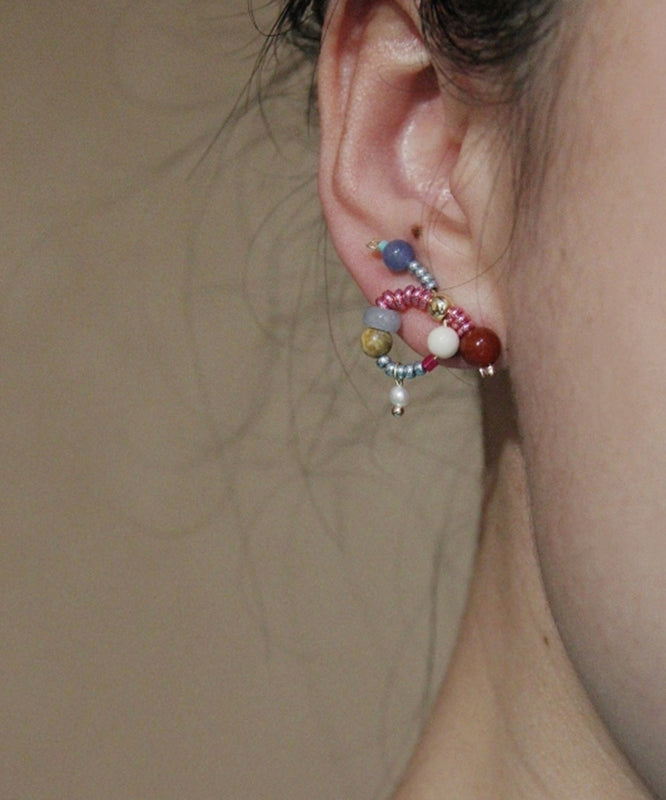 Silver Stud Bow Sterling Overgild Rainbow Jade Agate Chic