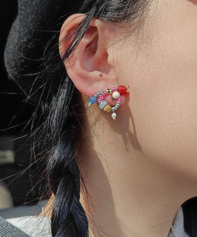 Silver Stud Bow Sterling Overgild Rainbow Jade Agate Chic