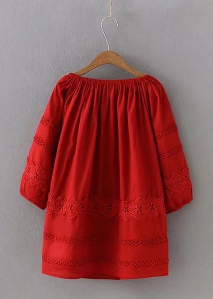 Chemise à manches longues en patchwork de dentelle rouge chic VV025