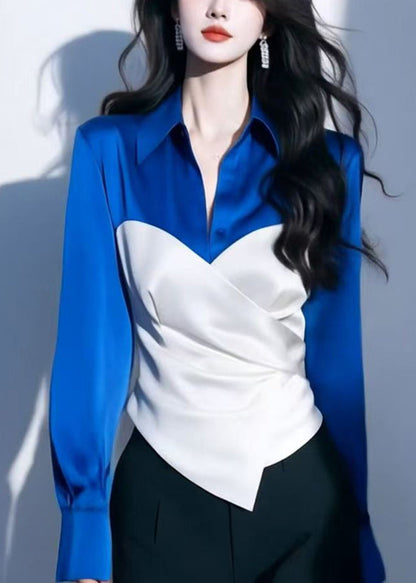 Pan Peter Shirt Collar Chic Spring Patchwork Silk Red