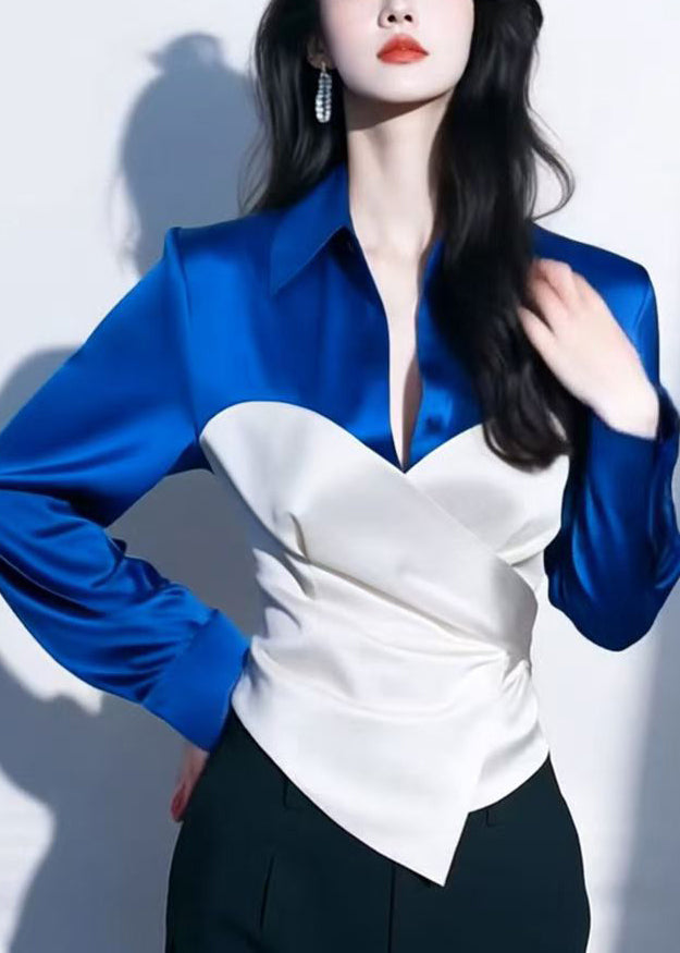 Pan Peter Shirt Collar Chic Spring Patchwork Silk Red