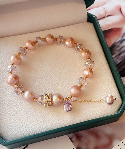 Chic Rose Gold Alloy Pearl Crystal Beading Tassel Charm Bracelet WF025