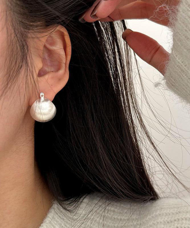 Sanding Spherical SIlk Sterling Chic Hoop Earrings Silver