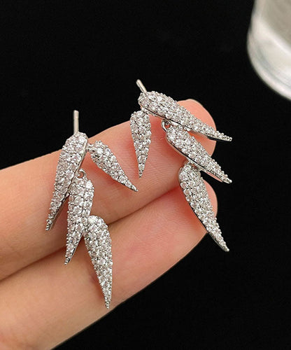 Chic Silk Sterling Silver Bamboo Leaves Stud Earrings TX003