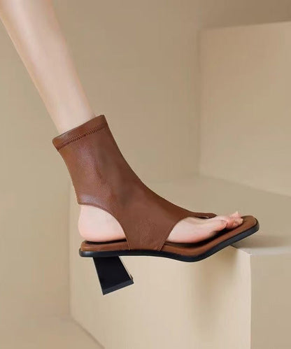 Brown Flops Boots Chunky Splicing Flip Chic Faux Leather