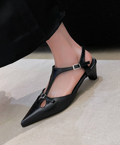 Hollow Chunky Splicing Out Brown Cowhide Sandals Leather Chic