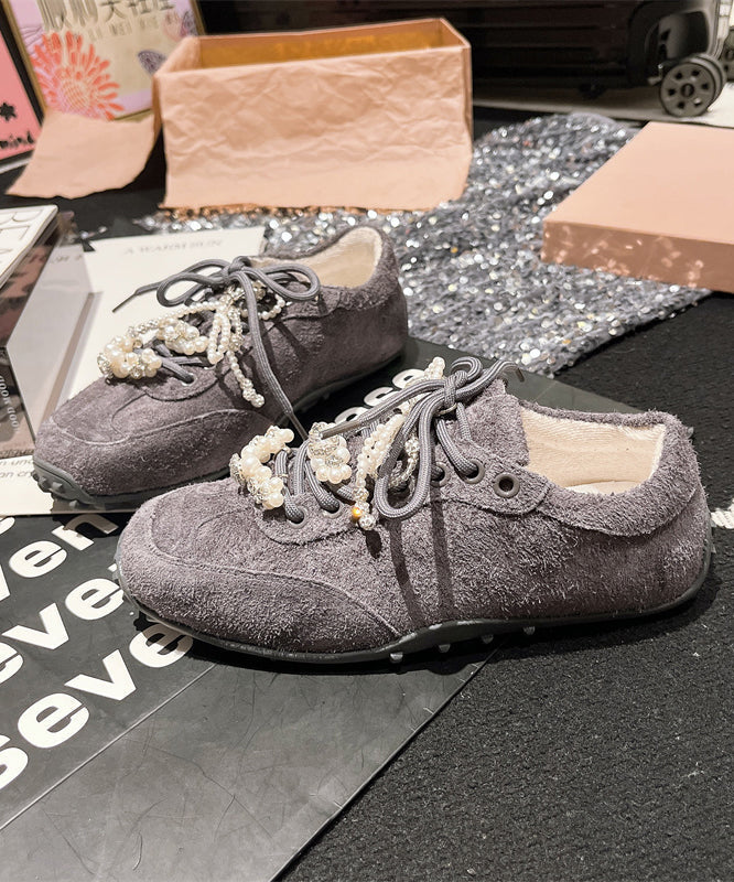 Up Splicing Zircon Suede Purple Lace Pearl Chic Flats