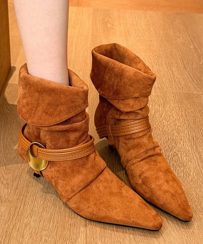 Splicing Chic Boots Toe Heel High Pointed Suede Black