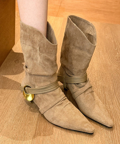 Splicing Chic Boots Toe Heel High Pointed Suede Black