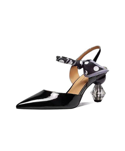 Pointed Yellow Leather High Sandals Toe Splicing Chic Heel Faux