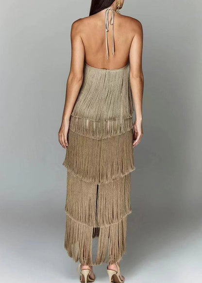 Halter Backless Tasseled Chic White Summer Dress