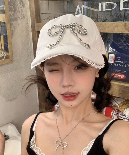 Hat White Bow Cap Lace Versatile Chic Baseball