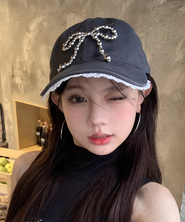Hat White Bow Cap Lace Versatile Chic Baseball
