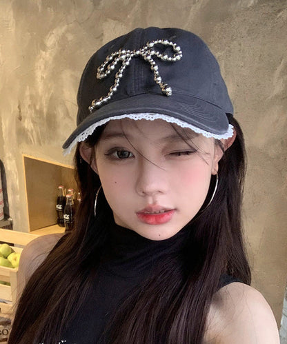 Hat White Bow Cap Lace Versatile Chic Baseball